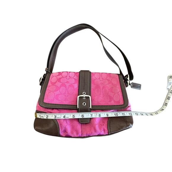 Coach Pink Hampton Signature C Canvas & Brown Leather Hobo Bag Y2K # F13018 - Picture 13 of 15